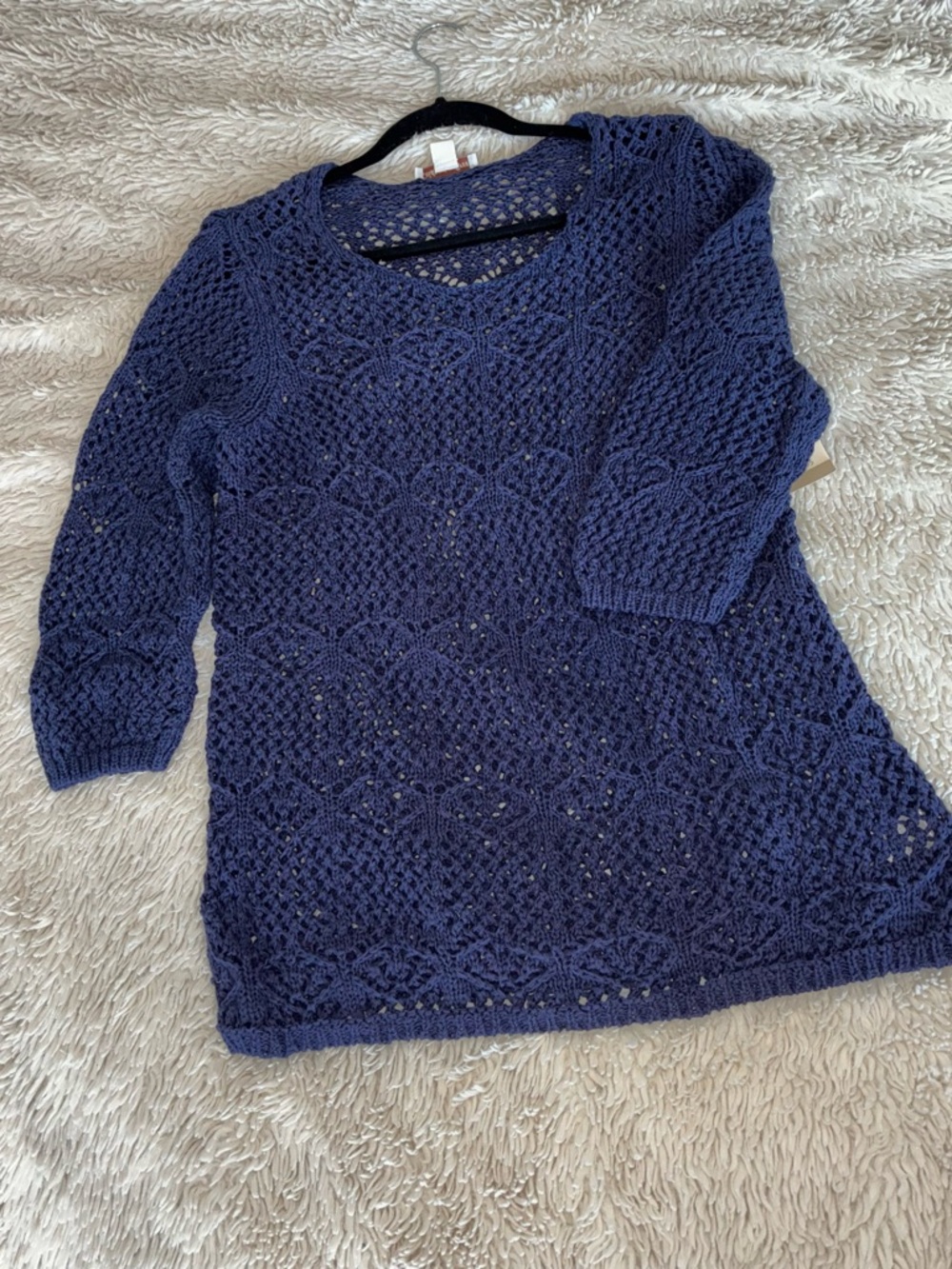 NWT•Coldwater Creek•Navy Crochet Knit•Tunic Sweater•Sz M/L
